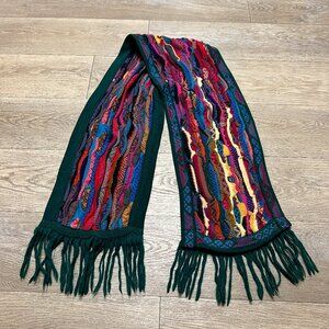 Vintage 90s COOGI Australia Wool Scarf Multicolor 3D Knit Fringed Textured